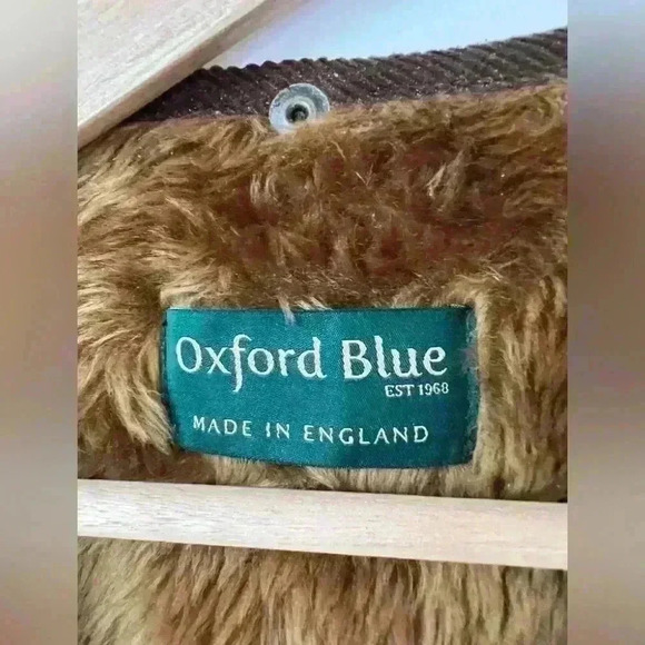 Vintage Oxford Blue Thermal Tan Brown Winter Fall Faux Acrylic Fur Lined Vest - Picture 3 of 12